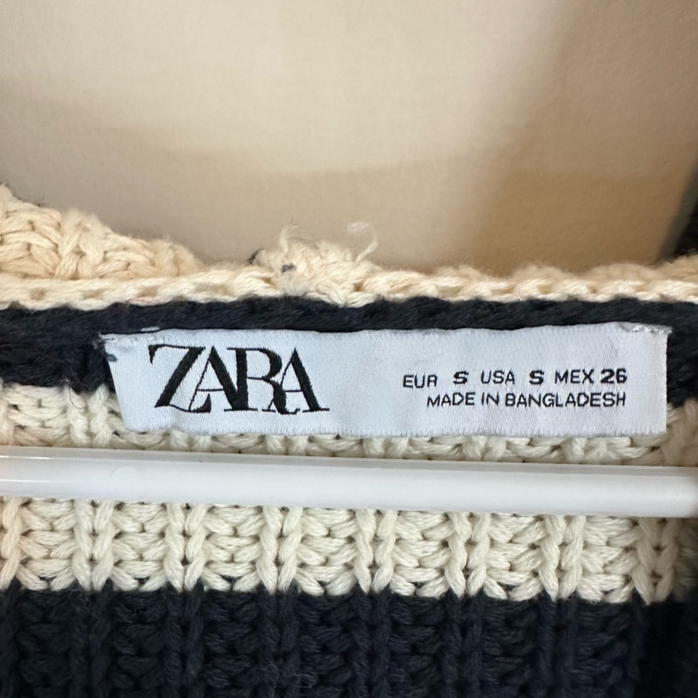ZARA Hooded Knit Sweater Striped Cotton Long Sleeve Front Pockets Preppy Coastal - Picture 5 of 5